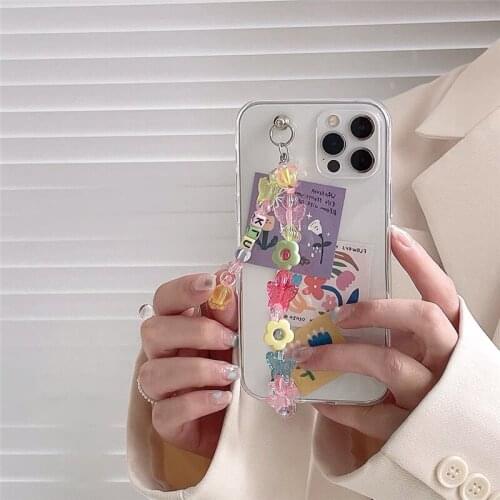 Korean Colors Flower Bracelet Card Phone Case for iPhone 11 12 Pro XS Max Mini X XR 7 8 Plus SE Clear Soft Shockproof Back Cover