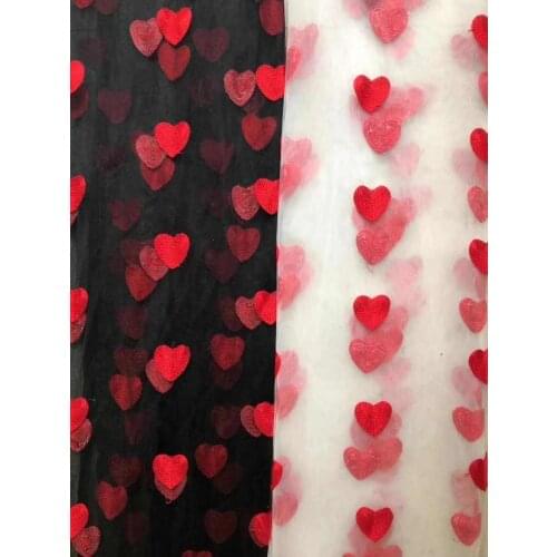 Red Red heart embroidery lace fabric sewing mesh fabric for dress skirt accessories home decoration 1Yard