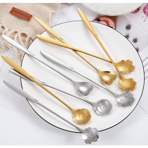 Creative Flower Shape Spoon Stainless Steel Rose Tea Spoon Cute Sunflower Spoon Coffee Stirring Spoon Tableware Kitchen Tools