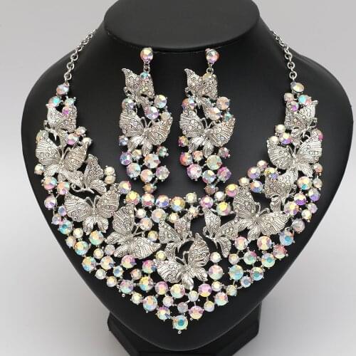 Fashion Butterflies Bridal Jewelry Sets for Brides Statement Necklace Earring Set Wholesale Costume Accessories Gifts for Women