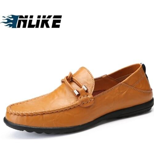 INLIKE Genuine Cow leather Mens Loafers Fashion Handmade Moccasins Soft Leather Blue Slip On Mens Boat Shoe