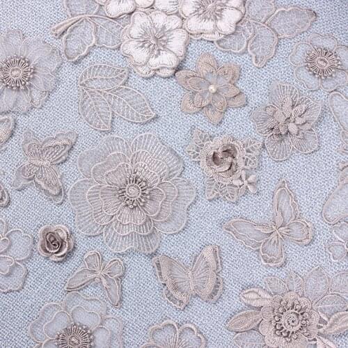 Iron on Patch 3d Grey Lace Embroidery Patches for Clothing Jeans Flower Butterfly Applique Stripe Clothes Sticker Hole Repair