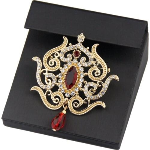 Neovisson Gold Color Crystal Brooches For Women Algeria Morocco Caftan Brooch Bride Wedding Bijoux Baroque Flower Jewelry 2021