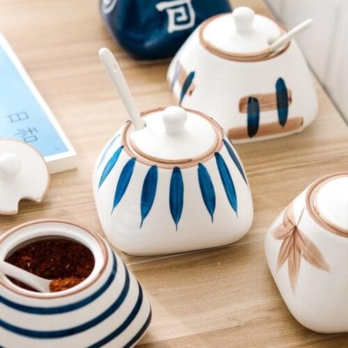 Nordic 3-Piece Set/Spice Pot Ceramic Salt Sugar Pepper Pot Seasoning Box Kitchen Accessories Storage Bottle Rack Send Spoon