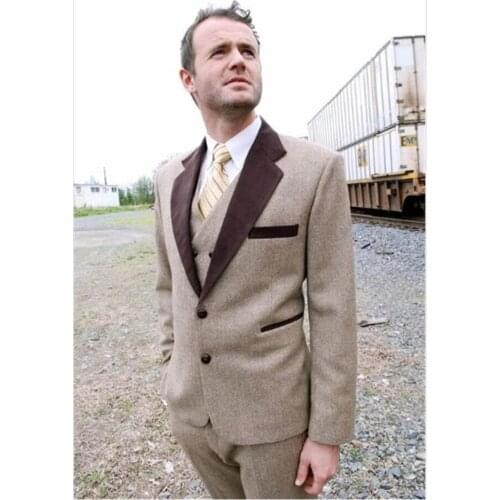 New Classic Men’s Suit Smolking Noivo Terno Slim Fit Easculino Evening Suits For Men Groom Tuxedos Champagne Blazer Brown Weddin