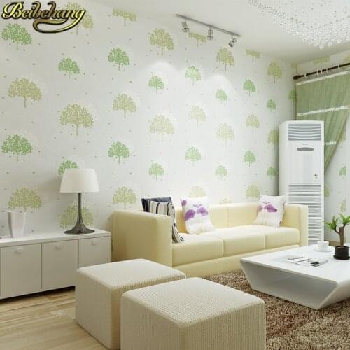 Beibehang Child Room Trees Leaf Wallpaper for Baby Kids Room Non-woven Wall Paper Home Decor Pink Green Yellow papel de parede
