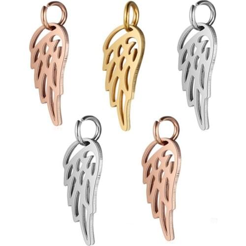 5Pcs Silver/Gold Color Stainless Steel Angel Wings Charms Pendants for Bracelet Necklace DIY Jewelry Making Finding Accessories