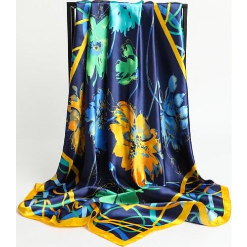 Square Silk Scarf Women Print Neck Scarves Bandana Spring Summber Muslim Headband Shawl Wrap Hijab 90Cm*90Cm