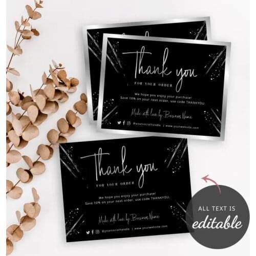 Thank You Card Black & Silver Dust