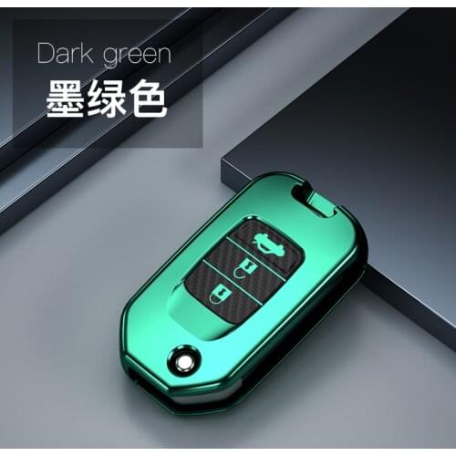 Carbon Fiber TPU Car Key Case For Honda Civic X-RV Jazz Greiz Crdder 3 Buttons Folding Remote Fob Protector Cover Keychain