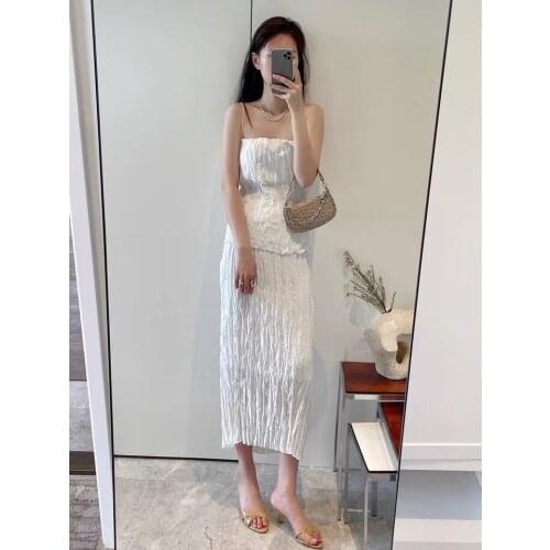 Women Skirt 2021 Summer Design Sense of Pure Silk Temperament Elegant Elastic Waist Fold In The Long High Waist Skirt Ladies