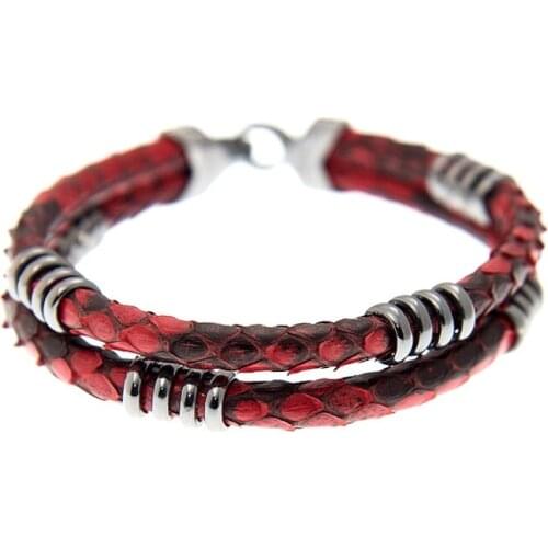 10pcs/lot) Classic Two Hand-wrapped Natural Python Cords Bracelet With Eight Clasp fit Mens Brand Watch Bangle Jewelry B457