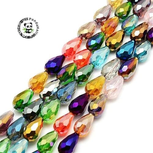 10Strands Faceted Drop Glass Beads Strands, Mixed Color, 15x10mm, Hole: 1mm; about 28pcs/strand, 16"