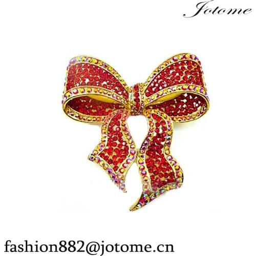 100pcs/lot 50mm/2inch shinning glod rhinestone crystal bow pin brooch invitation party birthday decoration