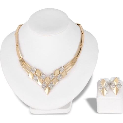 2Pieces/Set Crystal Jewelry Sets Bridal Wedding Gold color Necklace Earring for Women Charm Fashion Dress Accessories