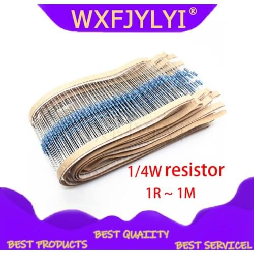 300pcs 1/4W Metal film resistor 1R ~ 1M 100R 220R 330R 1K 1.5K 2.2K 3.3K 4.7K 10K 22K 47K 100K 100 220 330 1K5 2K2 3K3 4K7 ohm