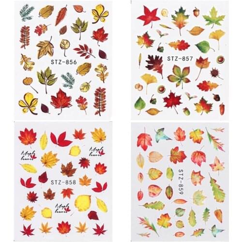 5pc/lot Nail Art Sticker Maple Leaf Halloween Pumpkin Water Transfer Decals Fancy Pattern Design Watermark Slider Decorations