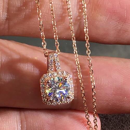 18K Rose Gold Women Pendants Necklaces Moissanite Diamond 0.5 1 2 3 4 5 Carat Square Wedding Anniversary Engagement Party Gift