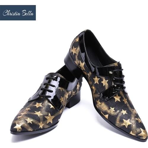 Christia Bella Italian Fashion Mens Brand Dress Shoes Pointed Toe Leather Casual Dress Shoes Men Sexy Stage Outfit Plus Size