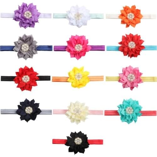 Infant Shining Pearls Rhinestone Flower Elastic Hairband Fashion Handmade Lotus Baby Headband Princess Headwear Birthday Gifts