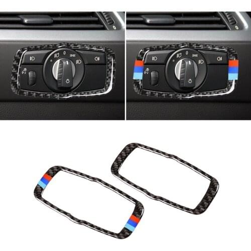 For BMW 5 Series E60 E61 2004 2005 2006 2007 2008 2009 2010 Carbon Fiber Car Interior Headlight Switch Frame Cover Trim