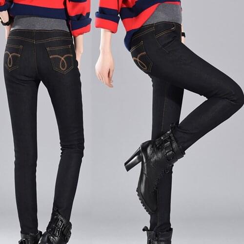 Hip high waist small leg jeans winter semi warm slim womens jeans new versatile fashion pants штаны женский 2021SAGACE