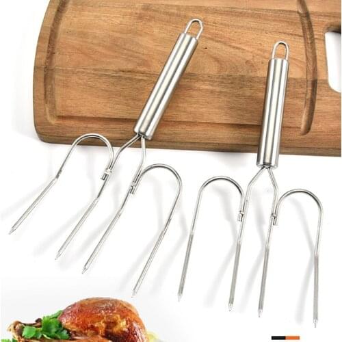 Rotisserie BBQ Forks Stainless Steel Spit BBQ Forks Charcoal Chicken Grill Rotisserie Meat Fork BBQ Tool