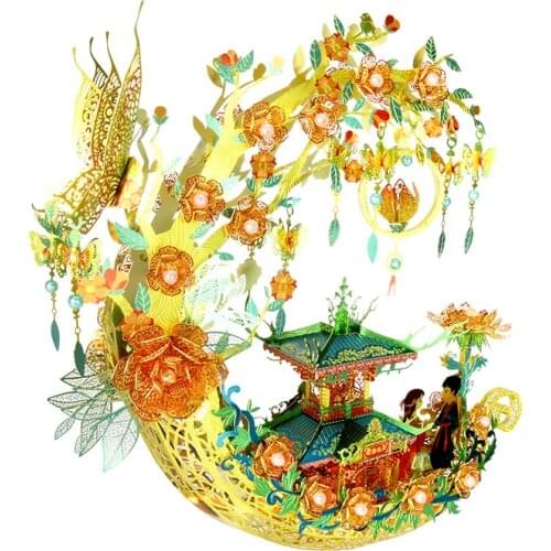Picture Kingdom Flower boat Model kits with Color bracket 3D metal puzzle laser cutting Jigsaw DIY Toys gift for children