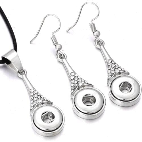 New Snap Jewelry Set Crystal 12mm Snap Button Necklace & 12mm Snap Earrings for Women Girls Snaps Buttons Jewelry