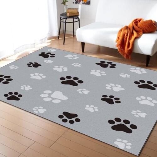 Black Grey Dog Paw Footprint Art Carpet Bedroom Room Bedside Blanket Rug for Living Room Cloakroom Carpet Bedroom Decor