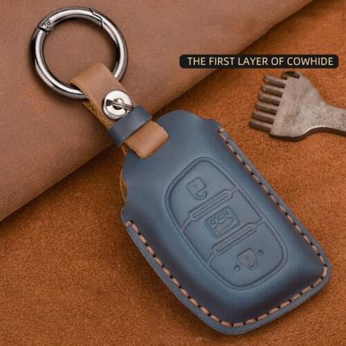 Leather Car Key Case Cover For Hyundai Elantra Tucson Mistra Verna Sonata IX25 IX35 Smart Key Keychain Protect