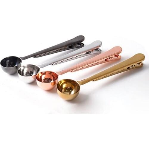 Kitchen Stainless Two-in-One Steel Cafe Measuring Spoons With Sealing Bag Clip Tea Scoops
