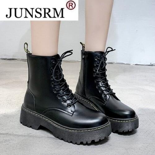 Fashion White Martin Boots Women Soft Thick Sole Lace-up Ankle Boots Lady Non-slip Platform Booties 2021 Female Short Boots