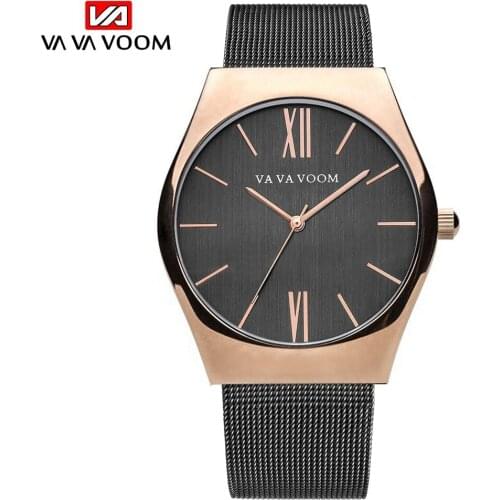 VA VA VOOM 213 Stainless Steel Mesh Belt Fashion Nordic Minimalist Mens Watch Ultra-Thin Waterproof Dial Male Wristwatches