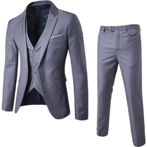 2020 Mens Gray Notched Lapel Wedding Suits Evening Party Prom Custom Made Slim Fit Casual Three Pieces Best Man Tuxedos