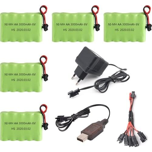 6V 3000mAh NI-MH Battery pack SM Plug and Charger For RC Toys Cars Boats Robot Tank Gun parts AA 2400mAh 6v Rechargeable Battery