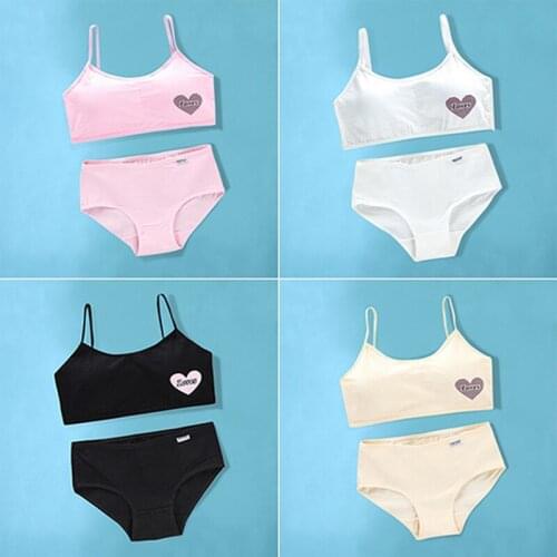 Teenager Underwear Sets Girls Cotton Sport Underwear Training Bra Teen Bra Panties Sets Puberty Student Bra Vest No Steel Ring