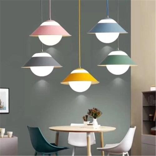 Dining Room Lamp Macaron Lamp Simple Modern Northern Europe Dining Room Three Simple Creative Personality Coffee Bar LED Bulbs