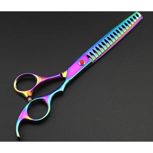 Professional Japan 440c 7 " rainbow Fishbone Pet dog grooming hair scissors cut shears Thinning Barber Hairdressing Scissors