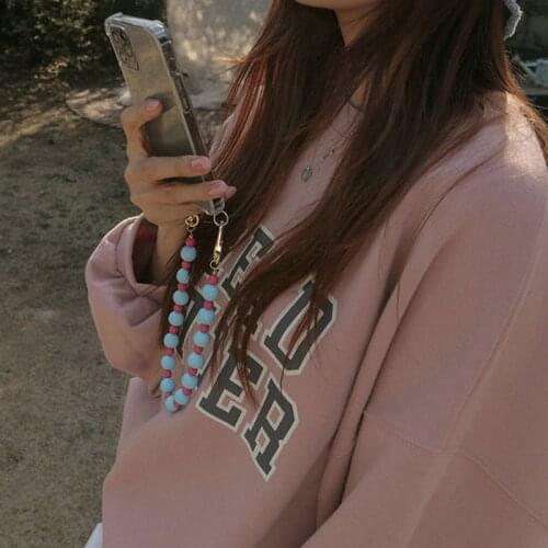 AOMU Wrist Chain for Phone Holder Summer Beach Phone Chains Cute Fruit Strap Women Colorful imitation Pearl Beads Lanyard