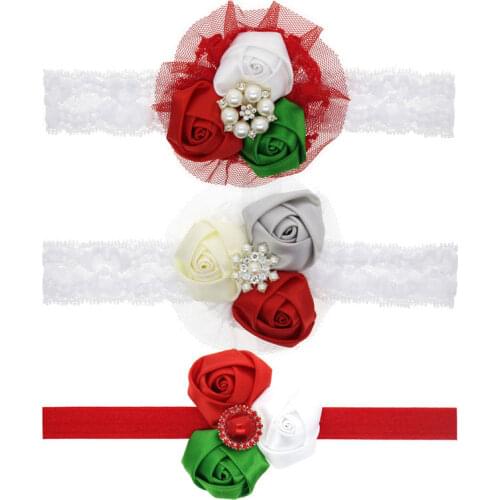 Girls Christmas Rhinestone Headband Baby Shabby Flowers Headbands Children Kids Hair Accessories Baby Christmas Gift HB463