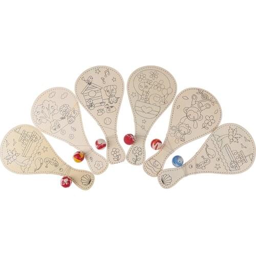 Creative DIY Manual Painting Pat Ball Educational Handmade Game Painting DIY Wooden Toy Racket Graffiti Toys For Children