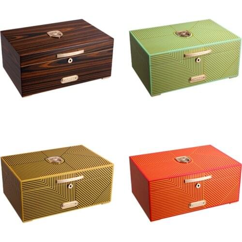 JIFENG Vintage Spanish Cedar Wood Travel Humidor With Lock Humidifier Hygrometer Cigar Case Tobacco Humidor Box For COHIBA