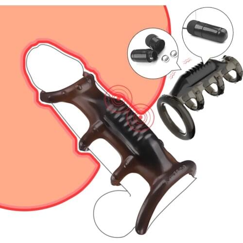 Delayed Ejaculation Cock Sleeve Penis Vibrating Ring Strap On Dildo G Spot Stimulator Bullet Vibrator Extender Sex Toys For Men