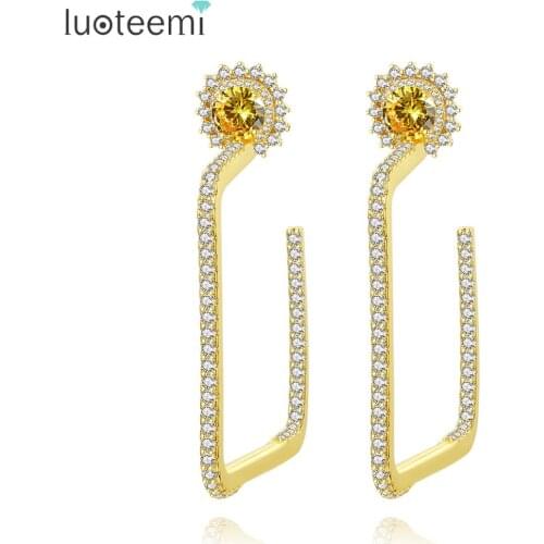 LUOTEEMI Luxury Long Big Drop Earrings for Women Wedding Engagement Fashion Jewelry CZ Pendientes Bijoux Femme Christmas Gifts