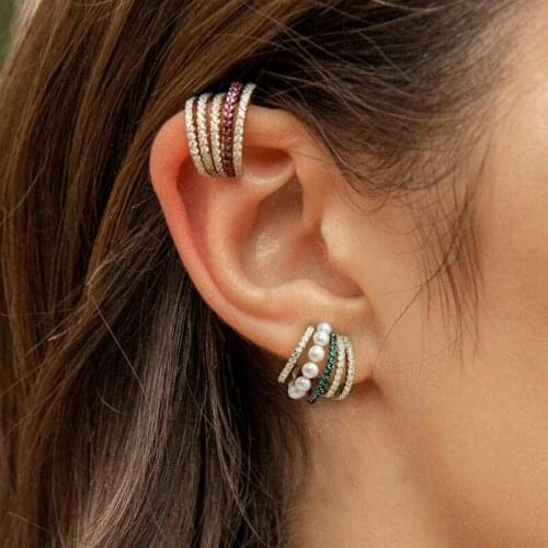 European and American fashion simple personality pierced ear clips alloy multi-circle colored rhinestone earrings for women