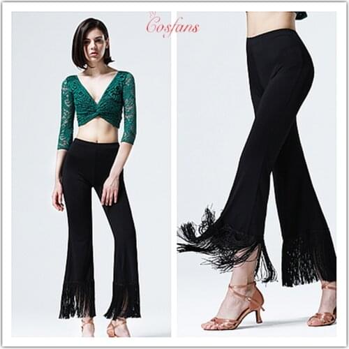 Women High Square Dance Practice tassel Latin Dance Pant Practice Wear women Latin dance pant New Style Tassel Pants free shipp