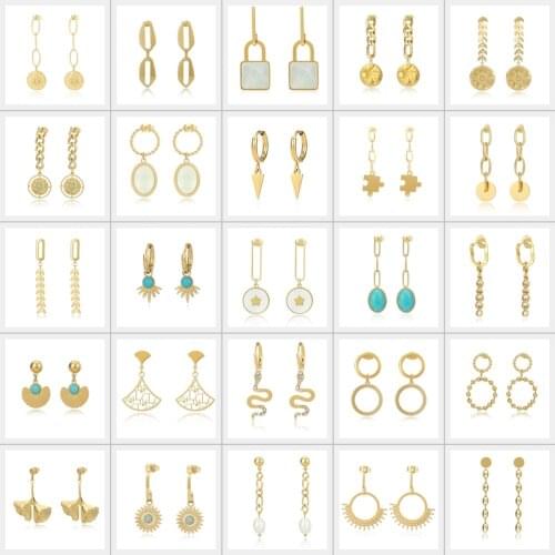 High Quality Drop Dangle Earrings for Women Stainless Steel 14K Metal Texture Unusual Earrings Bijoux Femme earrings 2021 trend