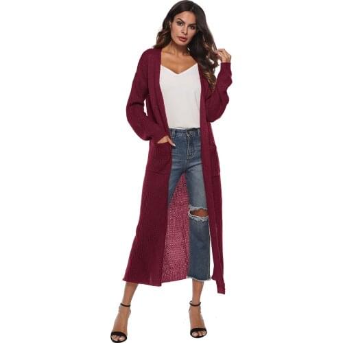 Womens Large Pocket Cardigan Autumn Spring Long Sleeve Open Front Cardigan Blouse Lightweight Split Long Thin Coat Jersey A40