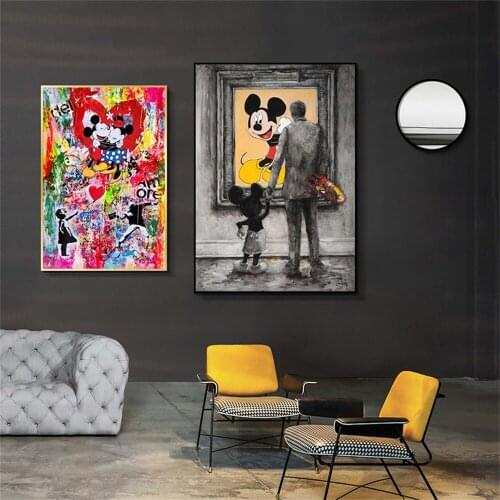 Disney Anime Painting Canvas Poster Wall Decoration Mickey Minnie Cartoon Kindergarten Graffiti Mural Children Room Art Sticker